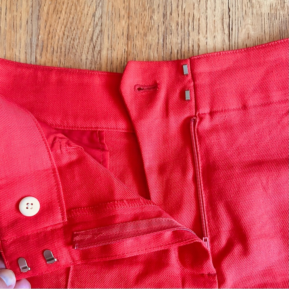 J Crew Coral Red Pintuck Suit Short in Stretch Linen Blend Shorts, Size 12 - Picture 3 of 10